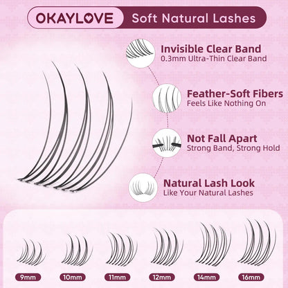 Brown Lash Clusters Kit - D Curl Wispy DIY Eyelash Extension for Natural Makeup