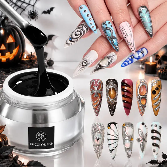 Black 3D Nail Gel 4-in-1, 35g Strong Adhesive and Top Coat for Nail Art
