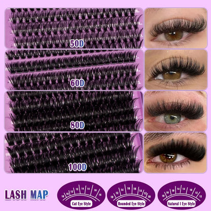 Lash Clusters Kit, 594-720pcs, 9-18mm D Curl, 30D-150D Natural Volume Individual Eyelash Set