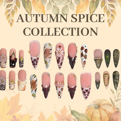 Autumn Spice Collection - 100% Handcrafted 3D Press-On Nails, Reusable Salon-Quality Gel Luxury