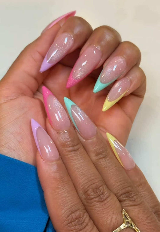 Pastel Cat Eye Press-On Nails - Spring Collection Glossy False Nails