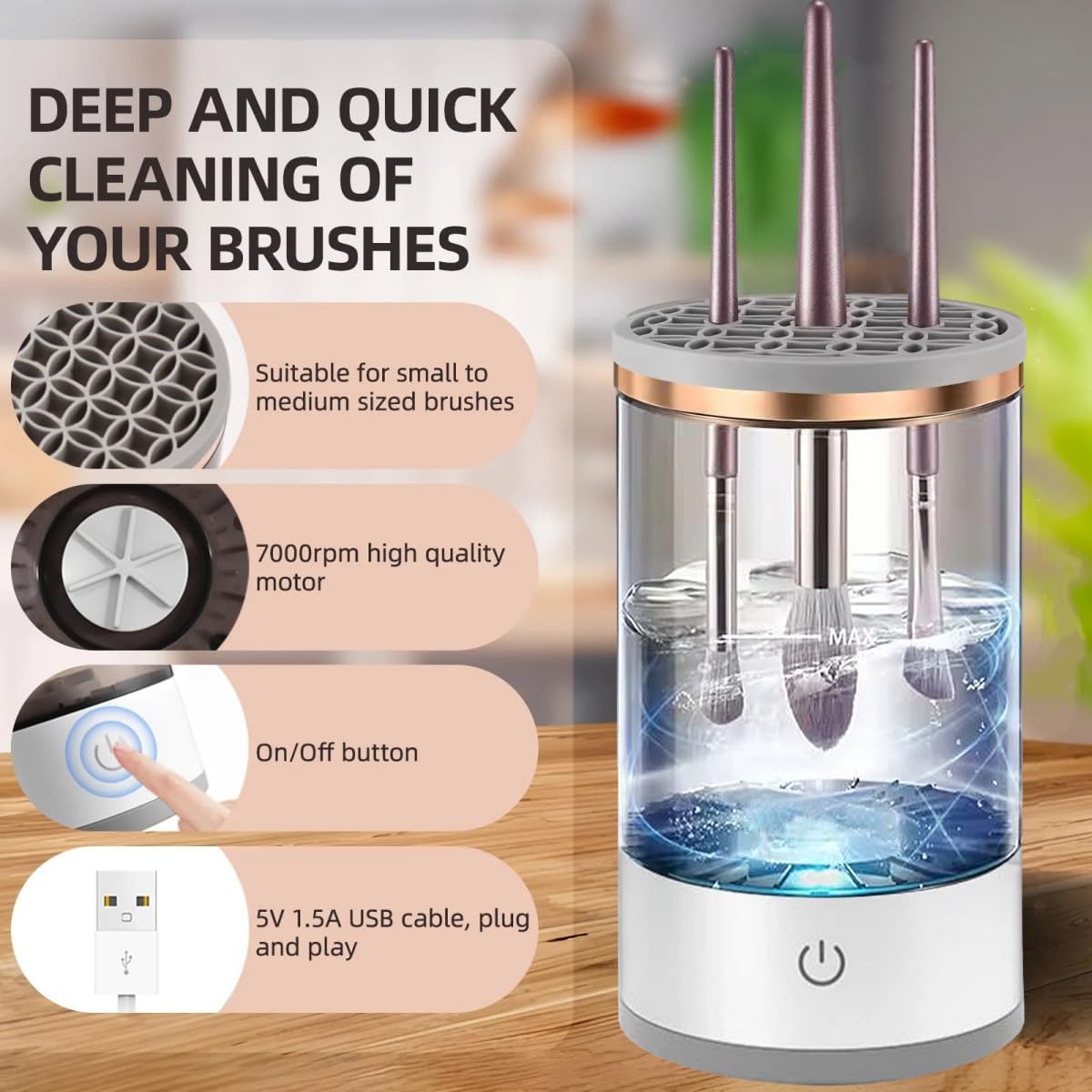 Automatic Makeup Brush Cleaner Machine - Sonic Vibration Deep Cleaning for All Brush Sizes