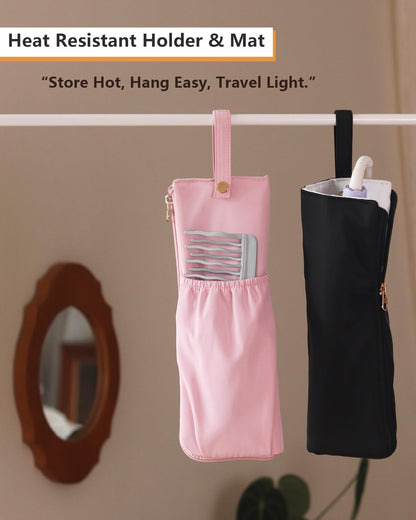 2-in-1 Heat Resistant Mat & Holder for Curling Irons and Flat Irons - Pink Travel Bag
