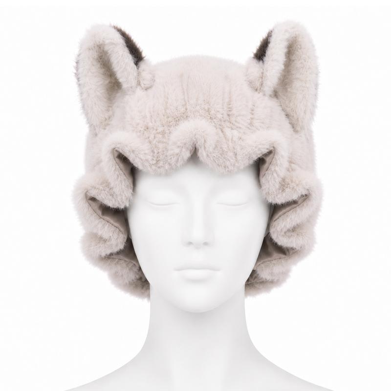 Fox Ear Design Plush Satin Hair Bonnet for Sleeping - Adjustable Elastic Sleep Cap