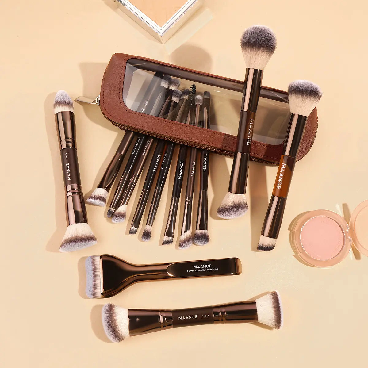 13pcs Professional Makeup Brush Set with Travel Bag - Essential Beauty Tools Kit