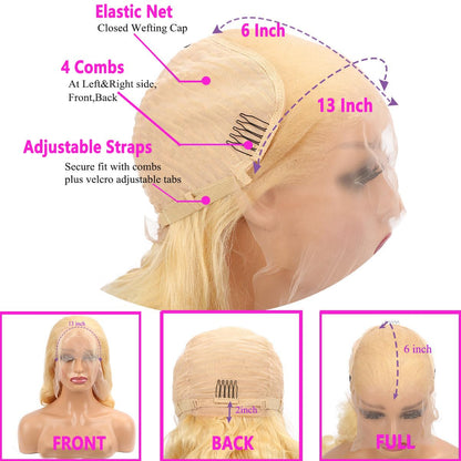613 Blonde 13x6 Lace Front Wig Human Hair 28 Inch Body Wave 200% Density HD Transparent Lace