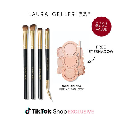 4PC Eye Brush Set with Complimentary Eyeshadow Stack - Professional Blending and Defining Tools