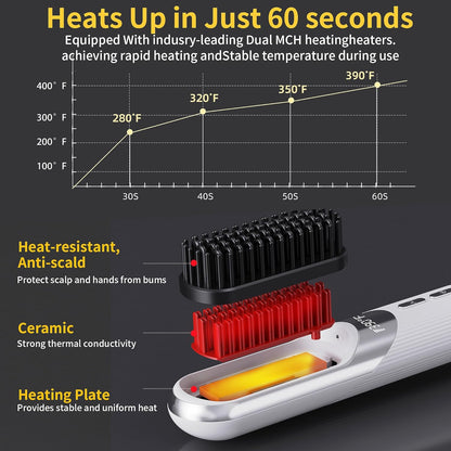 Cordless 2-in-1 AI Smart Hair Styler - Fast 30s Heat, USB Rechargeable Portable Travel Comb