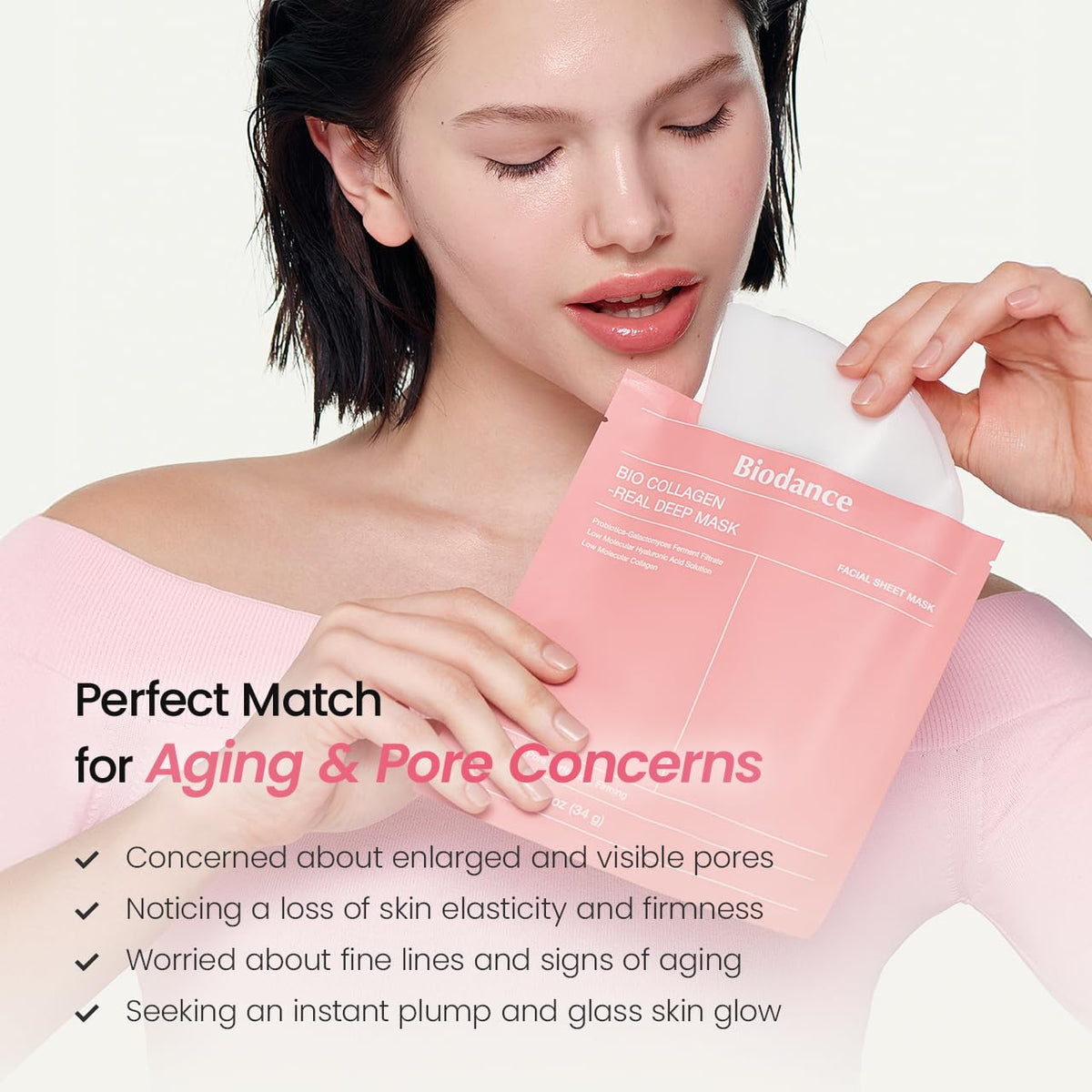 Bio-Collagen Real Deep Mask, Hydrating Overnight Hydrogel Face Mask, Pore Minimizing, 16 Sheets
