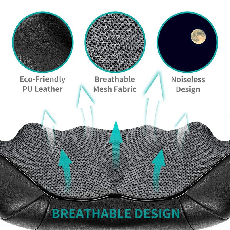 Shiatsu Neck and Back Massager with Soothing Heat and 8 Deep-Kneading Nodes