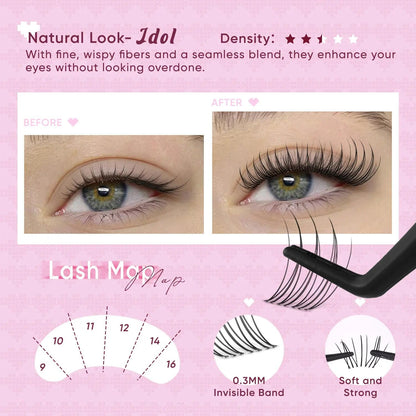 Brown Lash Clusters Kit - D Curl Wispy DIY Eyelash Extension for Natural Makeup