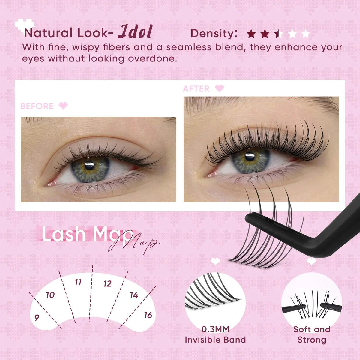 Brown Idol Lash Clusters Kit - D Curl Wispy Extension Kit for Natural DIY Makeup