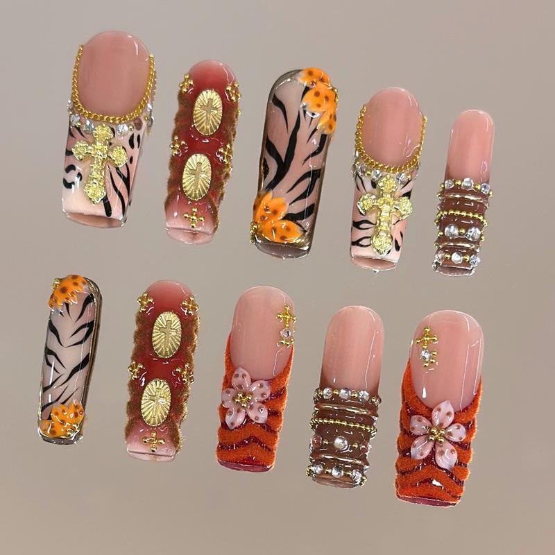 Autumn Spice Collection - 100% Handcrafted 3D Press-On Nails, Reusable Salon-Quality Gel Luxury