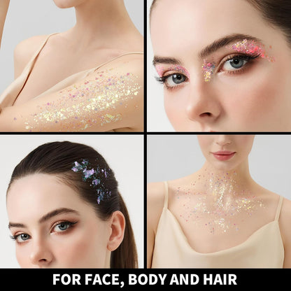 6 Colors Glow in The Dark Glitter Gel for Face, Body, and Hair - UV Black Light Party Makeup
