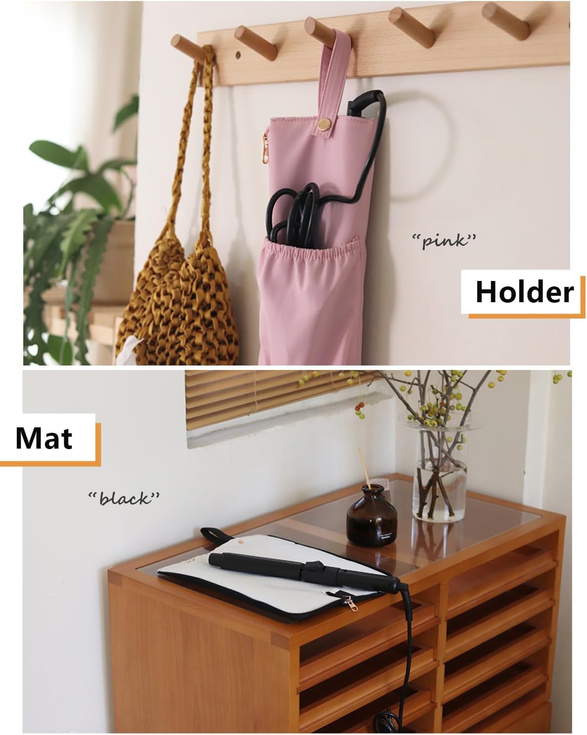 2-in-1 Heat Resistant Mat & Holder for Curling Irons and Flat Irons - Pink Travel Bag