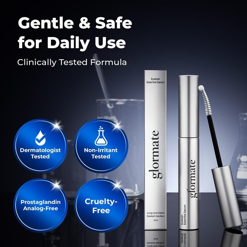 Glormate Eyelash Serum box, tube and curved applicator
