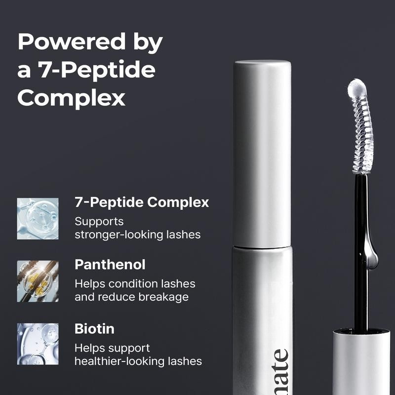 Glormate Eyelash Serum applicator and ingredient graphic