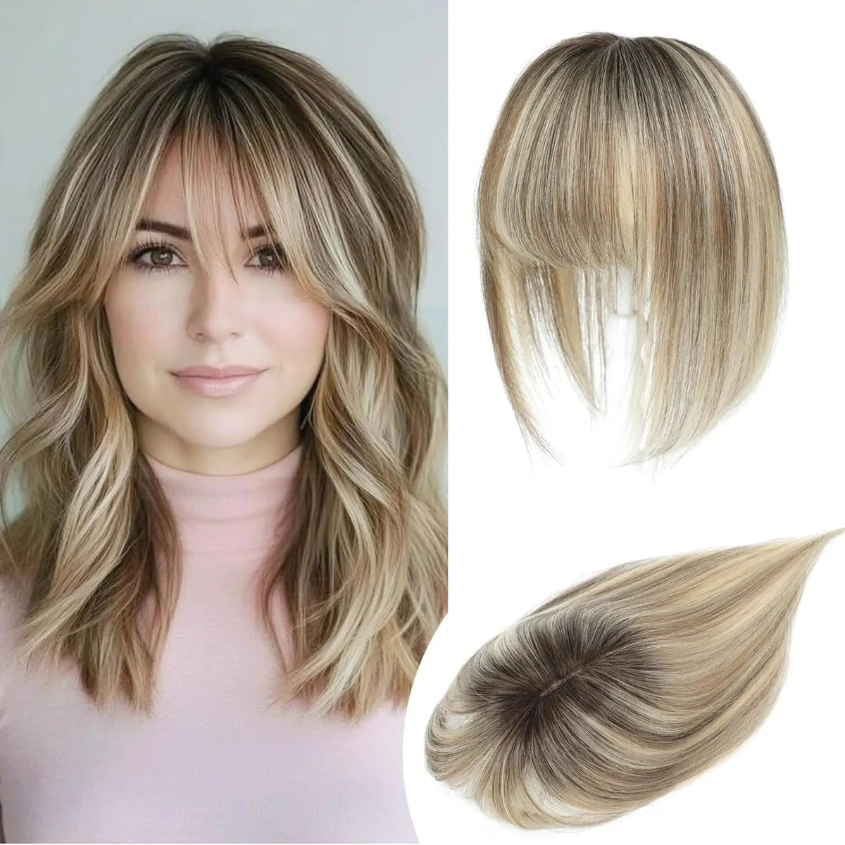 Glormate human hair topper with bangs — gallery image 1 of 34