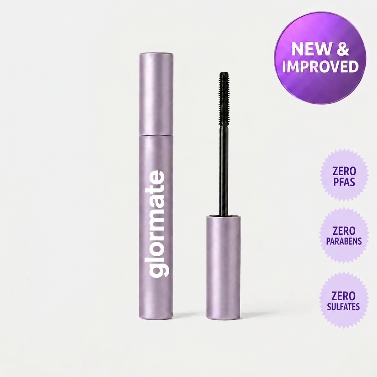 Glormate lavender mascara tube and precision brush