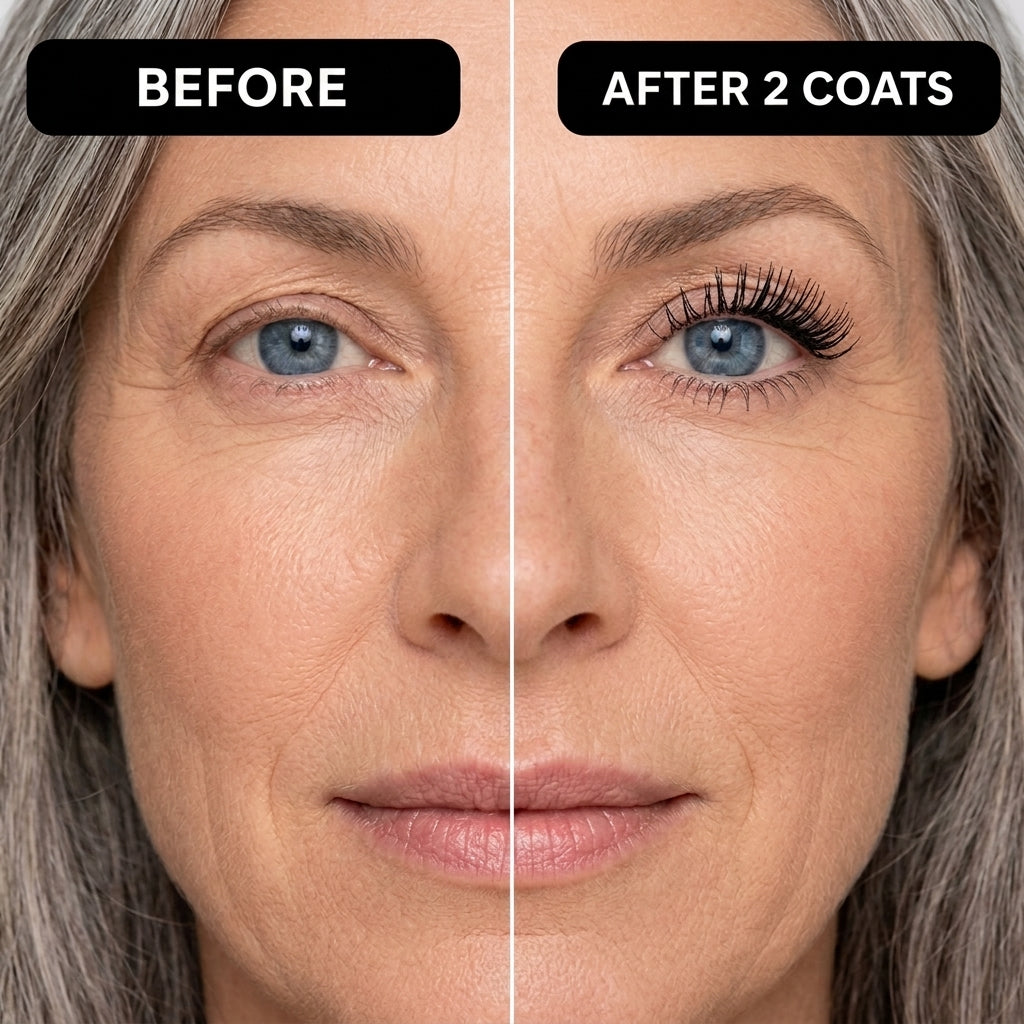 Before and after two coats of mascara