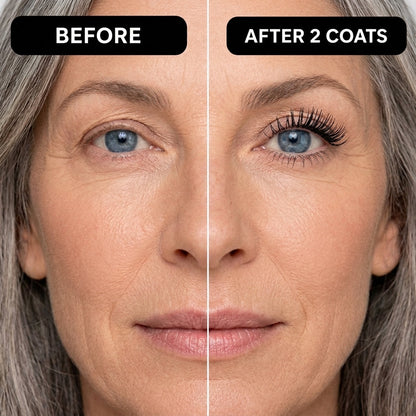 Before and after two coats of mascara