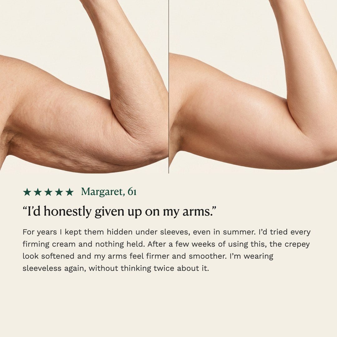 Overnight Firming Oil arm comparison and customer testimonial