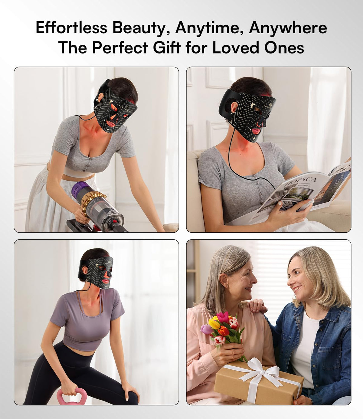 Red Light Therapy Mask for Face, 850nm NIR & 4 LED Modes, 220 LEDs, 105mW/cm² Output