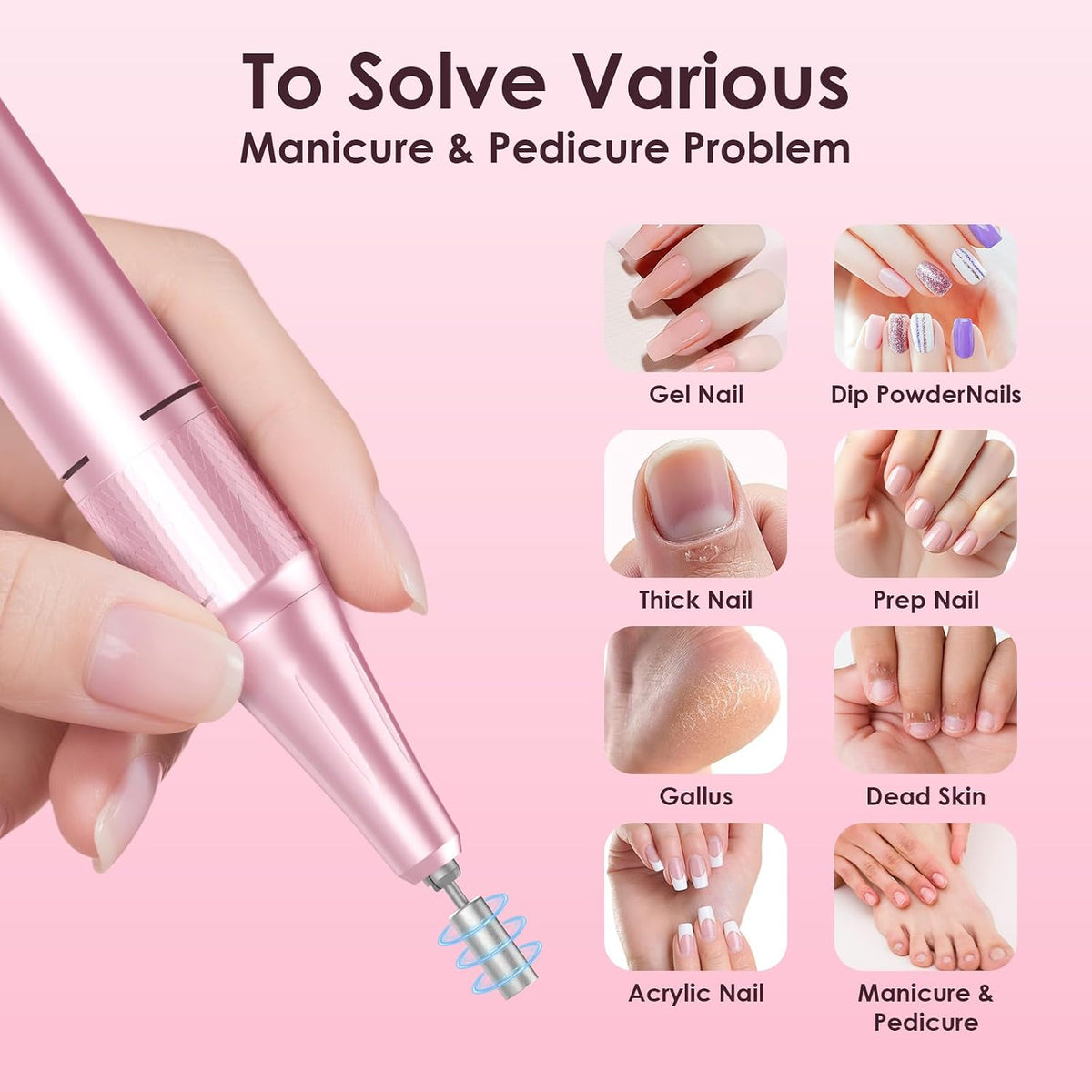 Professional Electric Nail Drill 45000RPM Cordless E-File for Acrylic and Gel Nails