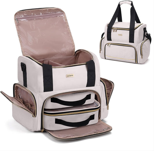 Large Double Layer Travel Makeup Organizer Case with 2 Removable Toiletry Bags