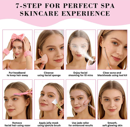 Nano Ionic Facial Steamer Spa Kit with Skin Scrubber and 8-Piece Skincare Tool Set