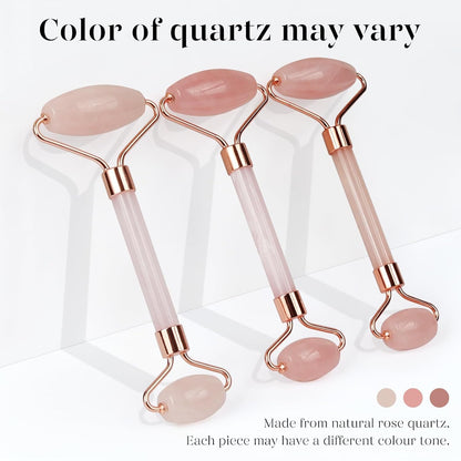 Rose Quartz Roller & Gua Sha Set, Cooling Face Roller for Depuffing & Lymphatic Massage