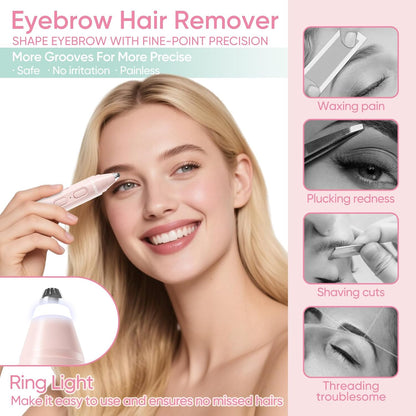 2-in-1 Facial Hair Remover & Eyebrow Trimmer - Rechargeable Face Shaver with LED Light