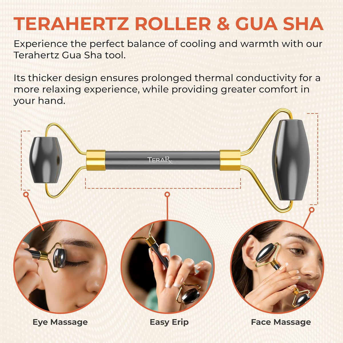 Terahertz Gua Sha & Facial Roller Set - Authentic Stone for Puffiness & Wrinkles