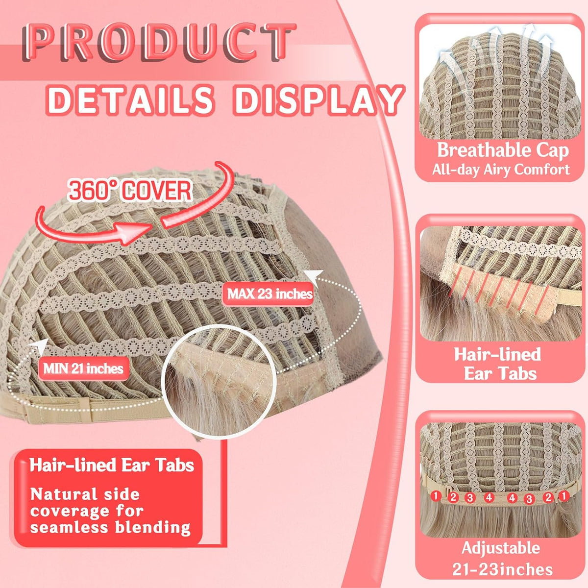 Breathable adjustable wig cap construction
