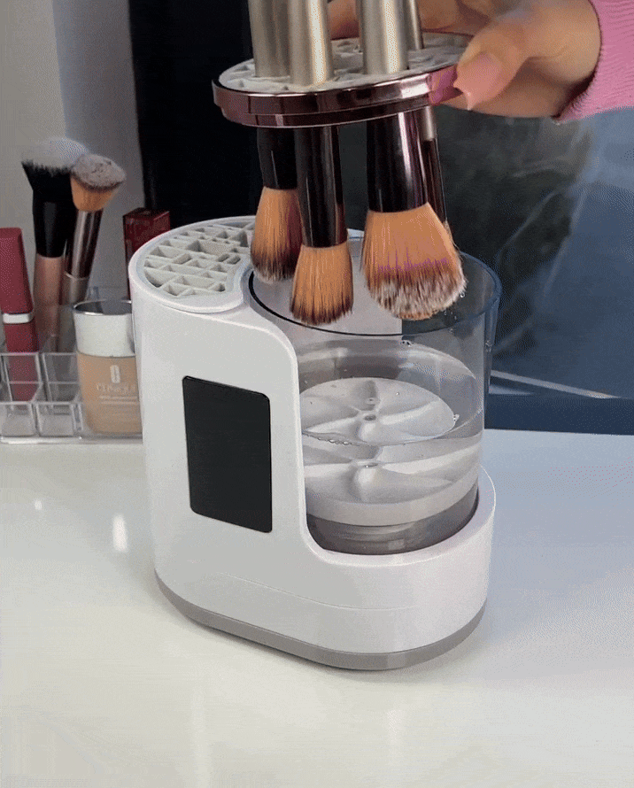 Makeup brush cleaner washing demonstration