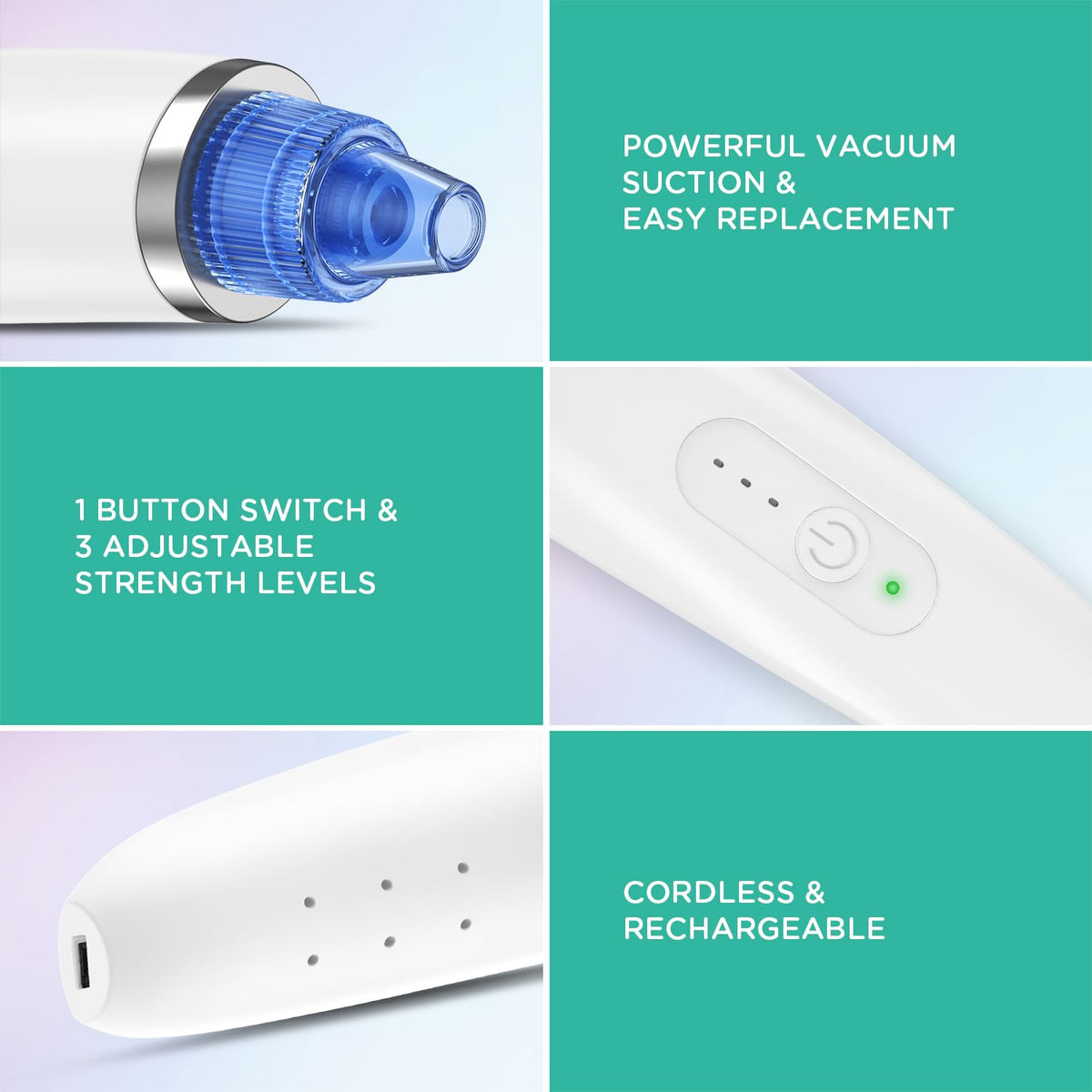 Blackhead Remover Pore Vacuum - Electric Face Cleaner with 6 Suction Heads