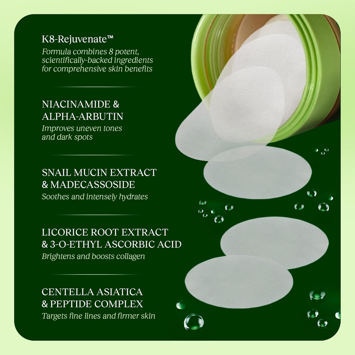 Toning Polish Pads - Korean Skincare for Dark Spots, Wrinkles & Dull Skin - 100 Count