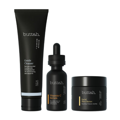 3pc Skin Care Kit for Men and Women - Shea Butter, 15% Vitamin C Serum, and Facial Cleanser