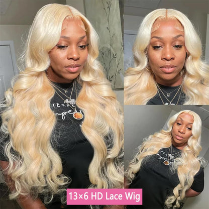 613 Blonde 28-Inch Body Wave Human Hair Wig - 13x6 HD Transparent Lace Front