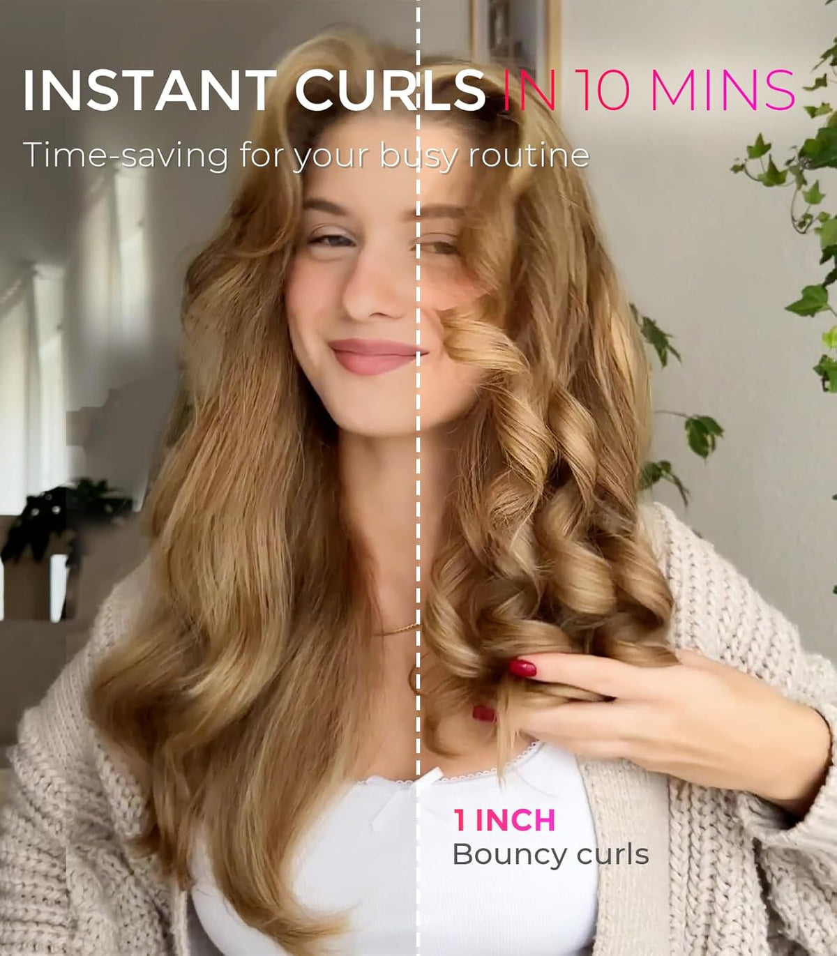 Automatic Rotating Curling Iron - 1 Inch Beach Waves Wand with 500M Ions & Anti-Scald