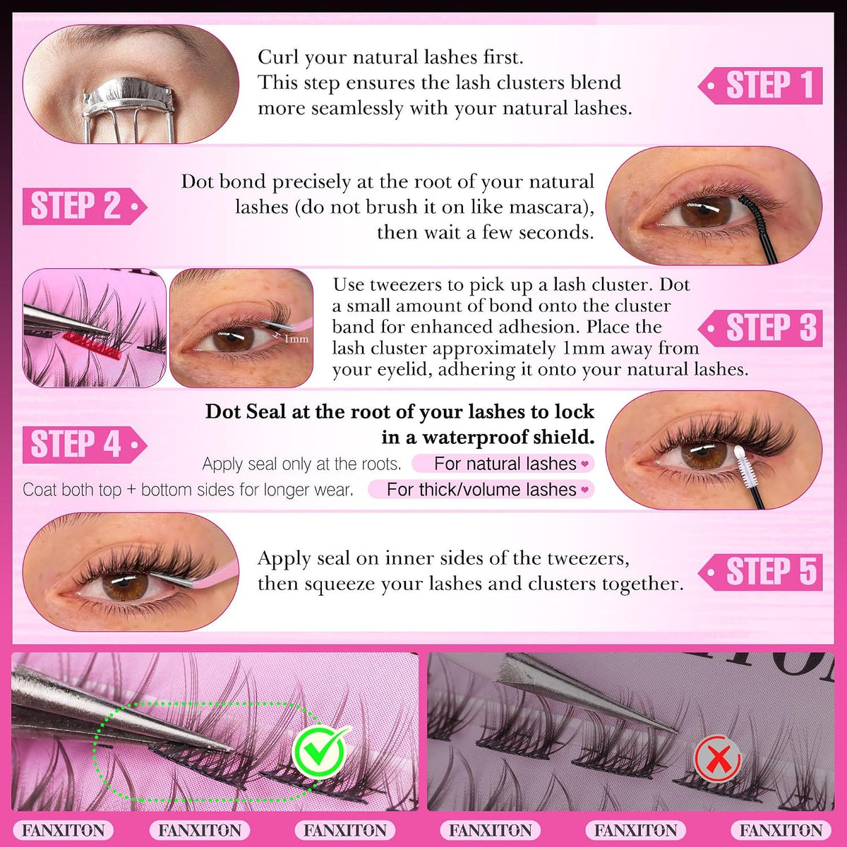 DIY Lash Extension Kit - 154 Pcs Natural Wispy Clusters, D Curl 8-16mm with Bond, Seal, and Tweezers