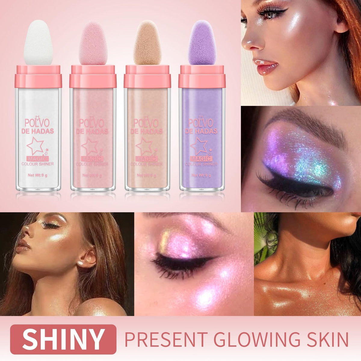 4 Color Fairy Dust Highlight Patting Powder - Full Body Contouring and Pearlescent Shimmer for Face and Eyes