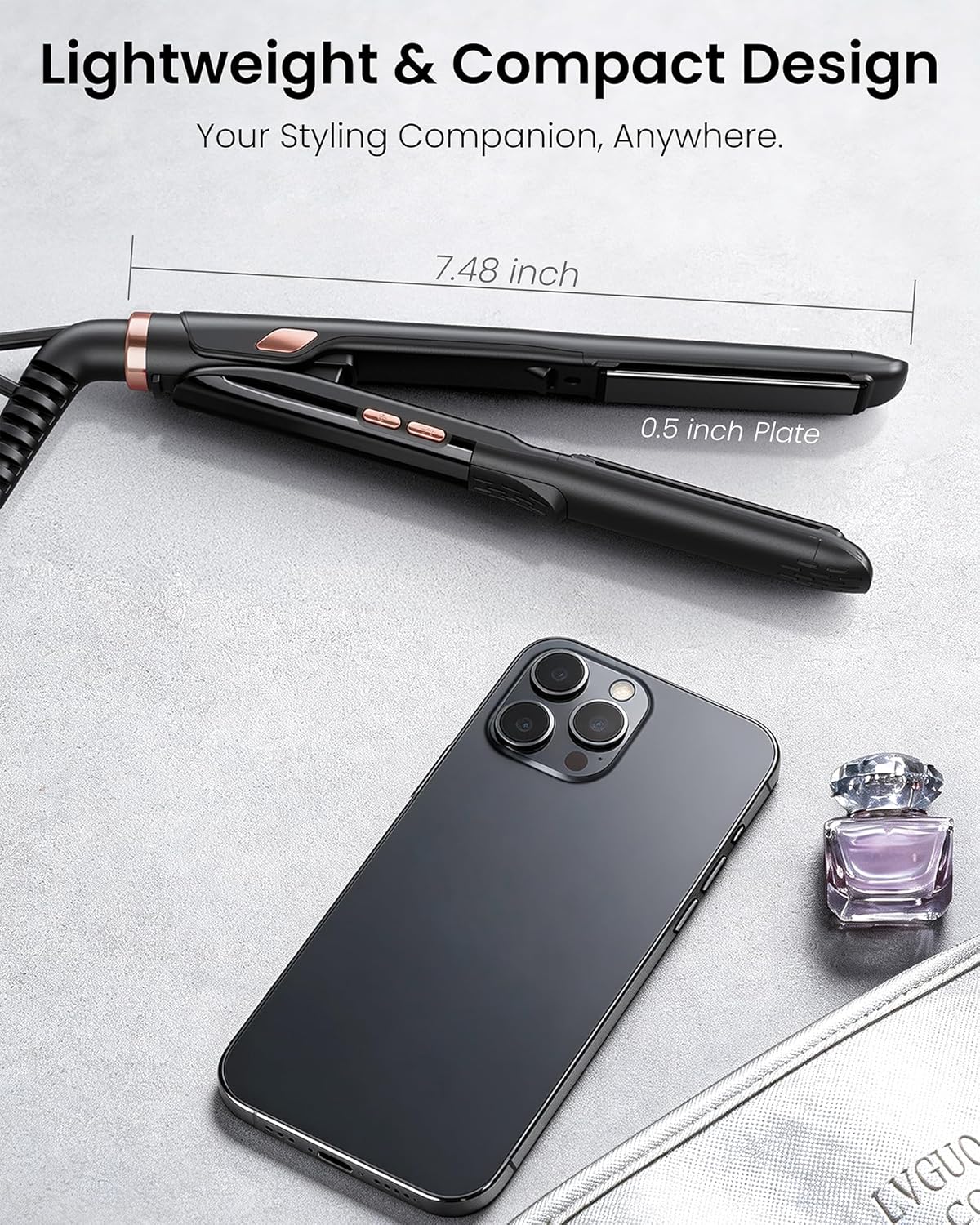 0.5 Inch Mini Flat Iron with Adjustable Temp, 100-240V Dual Voltage Hair Straightener for Short Hair