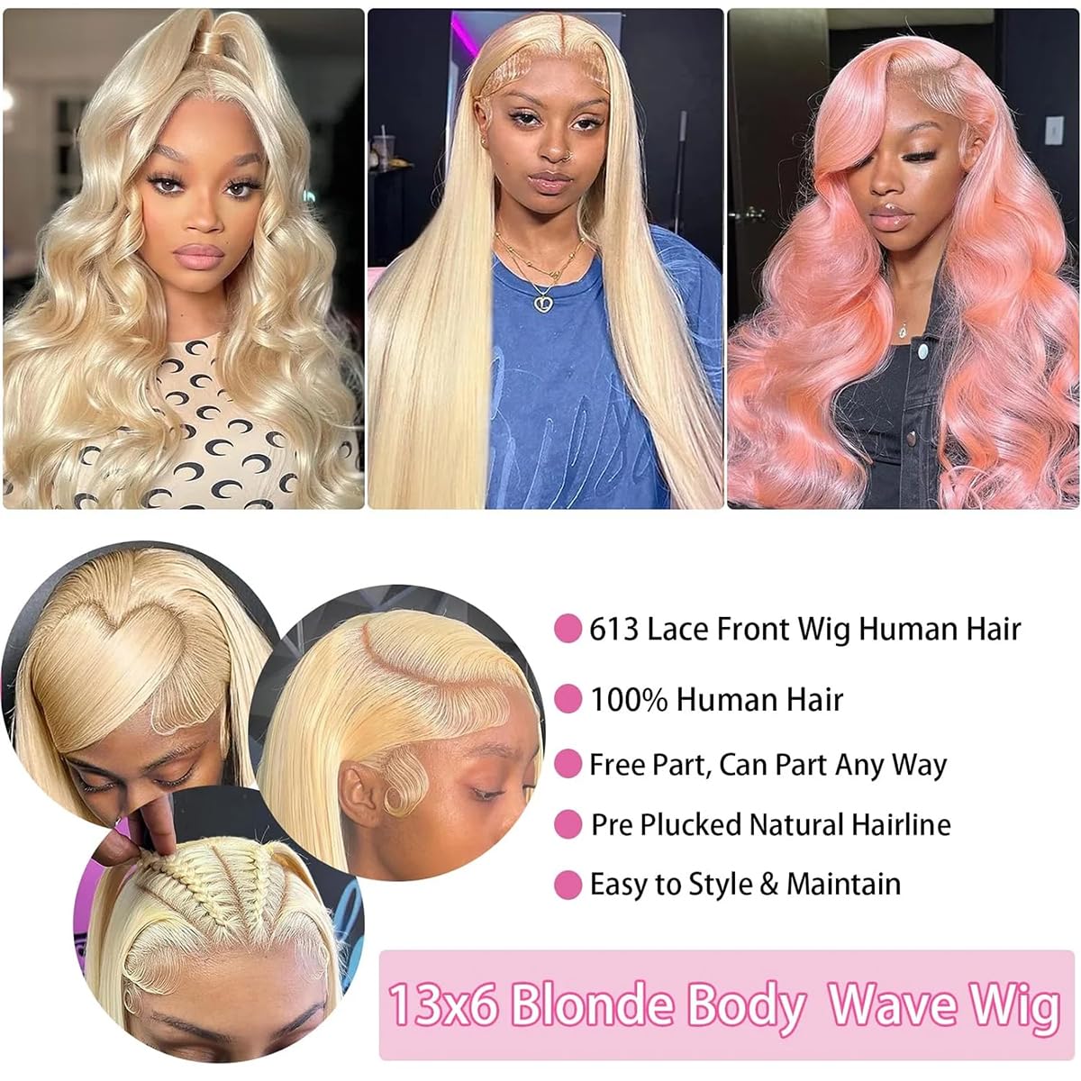 613 Blonde 13x6 Lace Front Wig Human Hair 28 Inch Body Wave 200% Density HD Transparent Lace