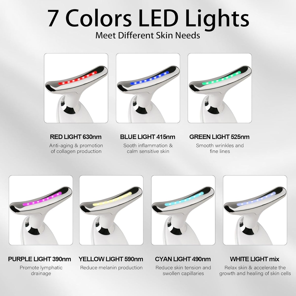 7 Color LED Facial Light Therapy Wand and Neck Massager for Skin Care at Home