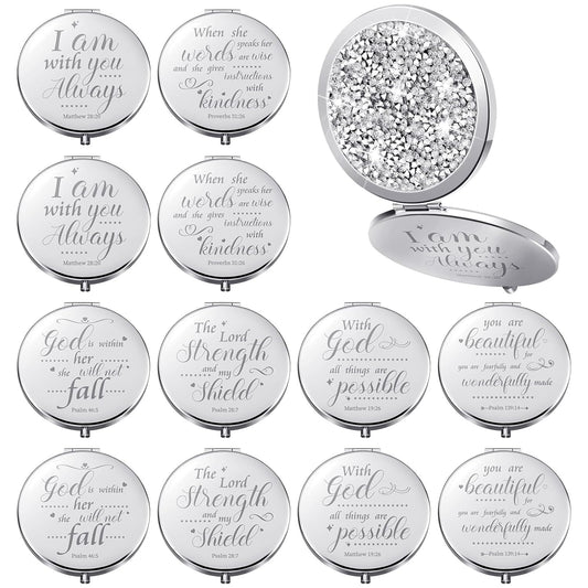 12 Pcs Easter Christian Compact Mirror Gifts for Women, Bible Verse Bulk Hand Makeup Mirrors