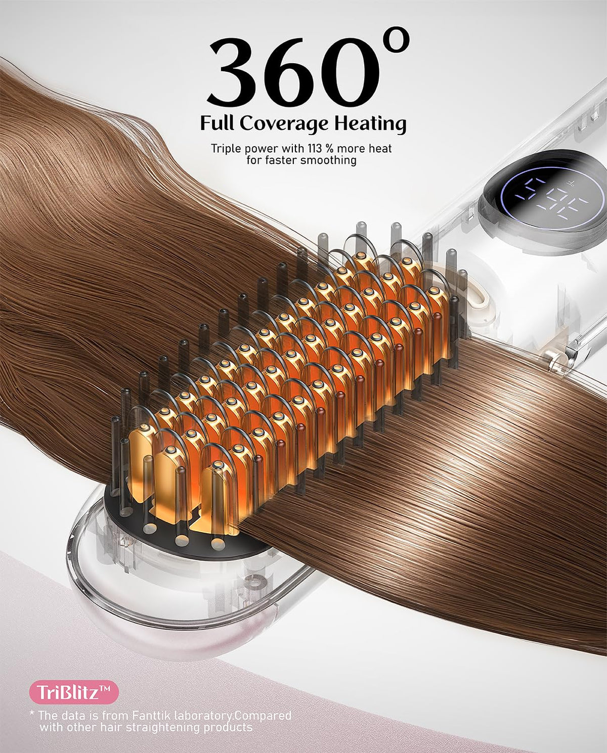 Portable Hair Straightener Brush, Cordless Straightening Comb with Large Heating Area & Ceramic Coating - Pink