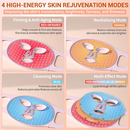 LED Face Mask Light Therapy - 4 Modes Red Light Therapy for Face with 400 LEDs
