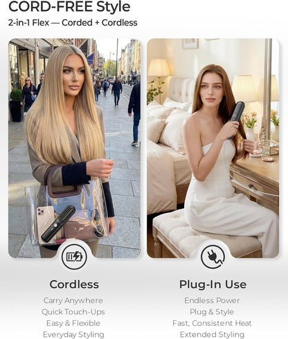 Cordless Hair Straightener Brush with Cool Air, Portable Mini Travel Styler for Thick Curly Hair