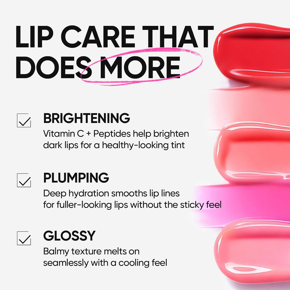 Brightening Lip Serum, Hydrating & Plumping Tinted Lip Gloss with Peptide and Squalane (01 Baby Pink)